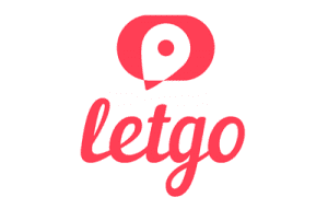 A red and white logo for letgo.